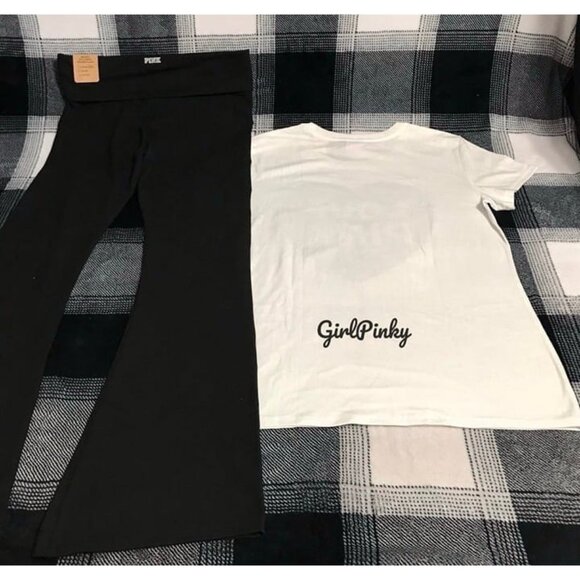 victoria secret PINK flare foldover leggings WITH LOGO TEE SIZE MEDIUM - Picture 7 of 9